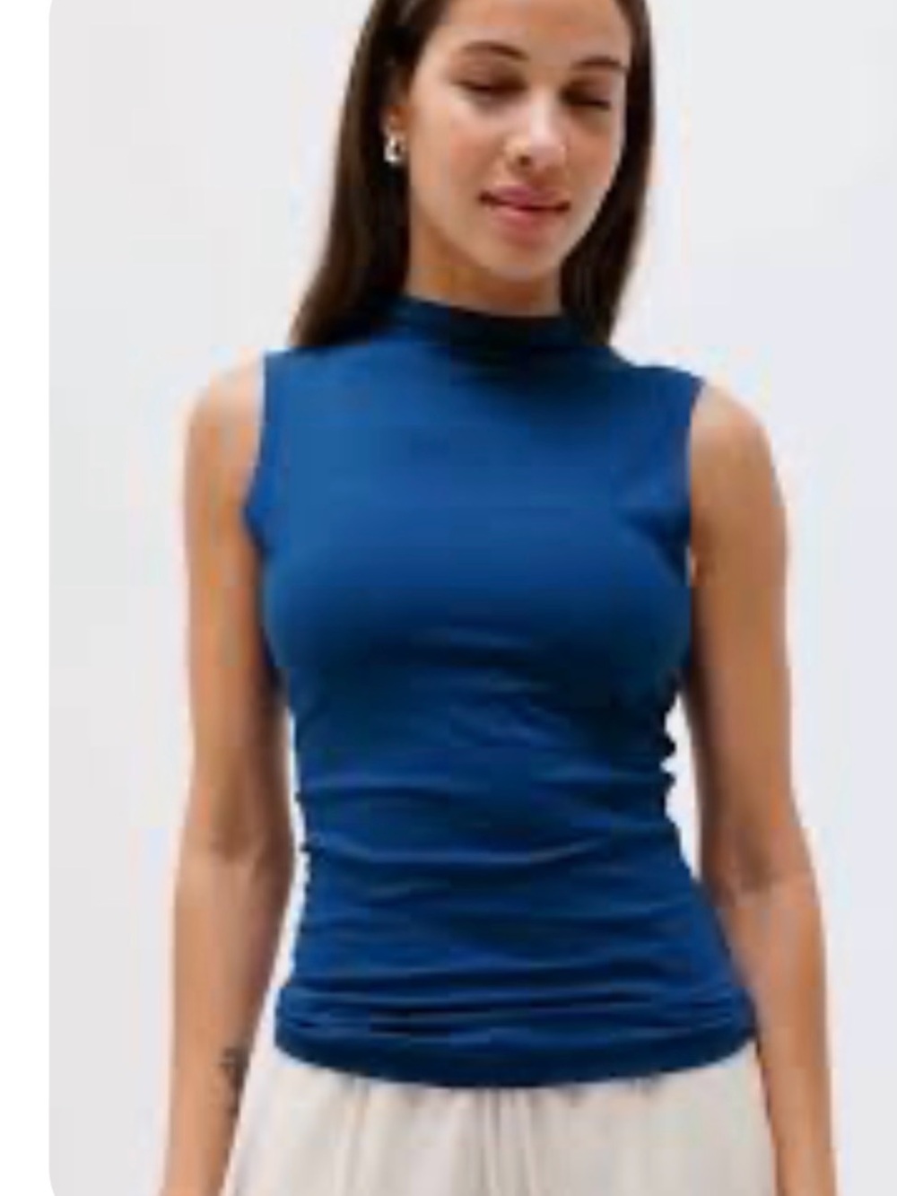 NWOT Athleta Signature Rib Mock Neck Tank in Maritime. Sz L